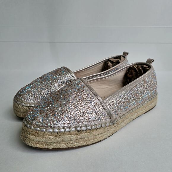 Rhinestone Espadrilles Flats INC Caleyy Size 9 Metallic Tan Sparkle Slip Ons - Picture 4 of 14
